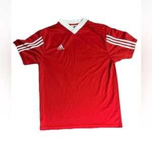 SzL Vintage 90s Adidas Red Trefoil 3 Stripes Soccer Football Jersey White Trim
